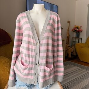 Haggar Pink and Gray Striped Button-Up Women's Cardigan